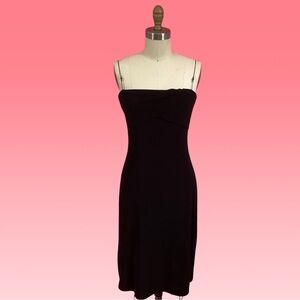 Vintage 1995 Laundry by Shelli Segal Cherry Girl Chain Strap Black Midi Dress 6